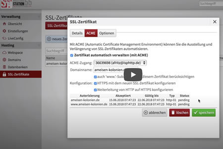 SSL Zertifikate über LiveConfig verwalten.